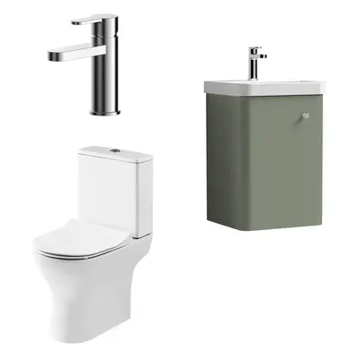 Cloakroom Suite - Vanity Unit, Tap and Toilet - Green/Chrome