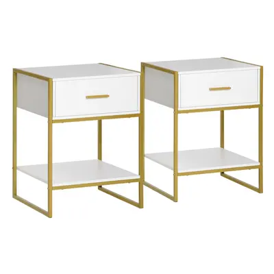 HOMCOM Modern Bedside Table Set of Side Table Shelf Drawer Bedroom