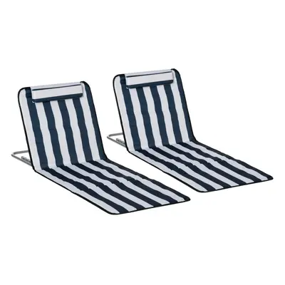 Outsunny Pieces Outdoor Beach Mat Steel Reclining Chair Set w/ Pillow Blue