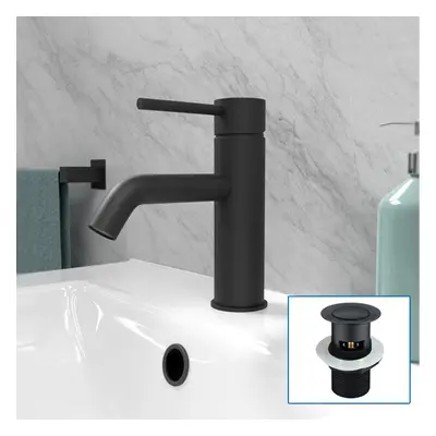 Nes Home Matt Black Deck Mounted Round Single Lever Basin Mono Tap with Waste