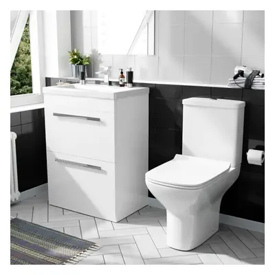 600mm Floorstanding Drawer Vanity Basin Unit & Rimless Close Coupled Toilet