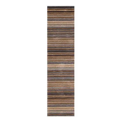 (BEIGE, Runner: x cm) Modern Multi Coloured 100% Wool Rugs Stripe Line Design Small Extra Large 