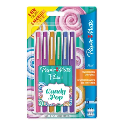 Paper Mate Medium Point Flair Candy POP Pen - Assorted Colours (Pack of 6)