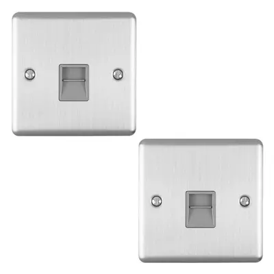 2 PACK BT Master Telephone Socket SATIN STEEL & Grey PSTN Line Wall Plate