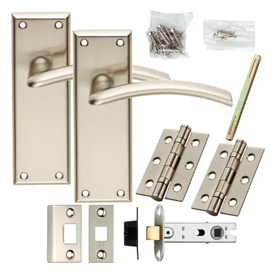 Door Handle & Latch Pack Satin Nickel Modern Arched Lever on Square Backplate