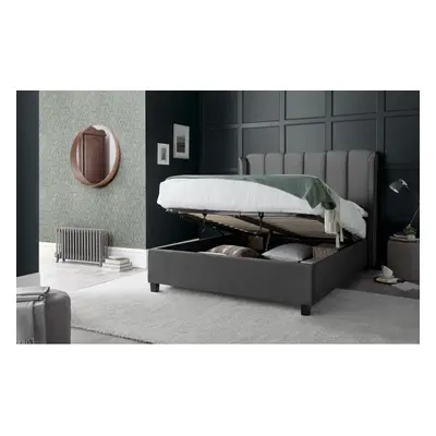 (King Size) Aurora Grey Velvet Ottoman Bed