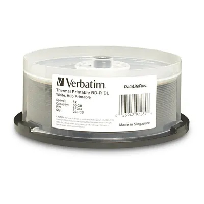 Verbatim BDR DL 50GB 6X DataLifePlus White Thermal Printable Hub Printable 25pk Spindle