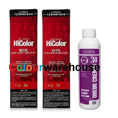 (H9 (2x), Dev (Vol. 30) 8oz) L'Oreal HiColor H9 Red Hot, Reds For Dark Hair Only