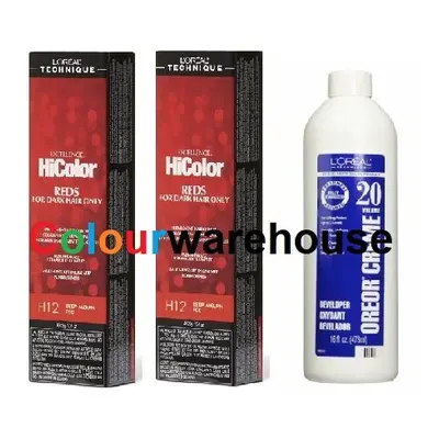 (H12 (2x), Dev (Vol. 20) 16oz) L'Oreal HiColor H12 Deep Auburn Red, Reds For Dark Hair Only