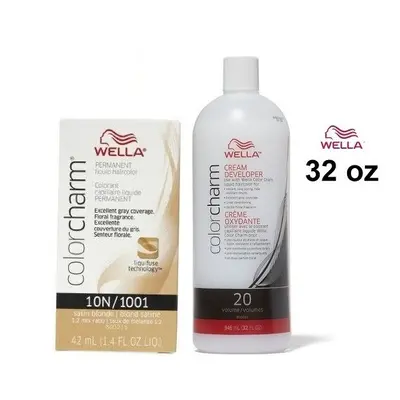 (10N+Dev(Vol.20)32oz) Wella 10N Satin Blonde Color Charm Permanent Liquid Haircolor