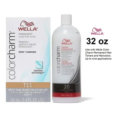 (T11 Lightest Beige Blonde + Vol. 32oz) Wella Hair Colour & Volume Developer 32oz (BIG)