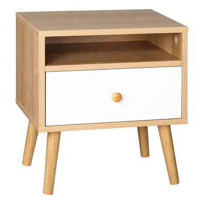 HOMCOM Bedside Table Modern Nightstand Bedside Cabinet w/ Drawer Shelf Natural