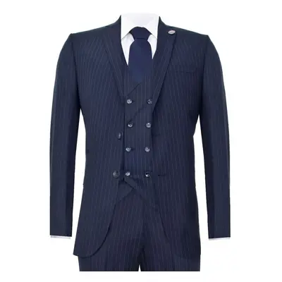 (38) Men's Piece Navy Blue Pinstripe Retro Suit