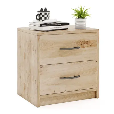 2-Drawer Nightstand Modern Bedside Table Accent Sofa Side Table-Oak