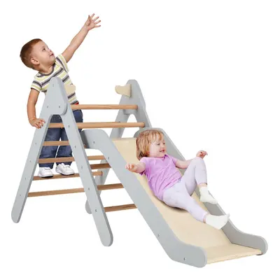 Kids 2-in-1 Triangle Climbing Set Wooden Triangle Climber with Slide