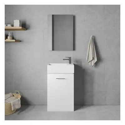 One Door Cloakroom Vanity Basin Unit - 480mm - Gloss White