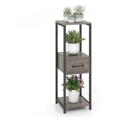 3 Tier Tall Metal Plant Stand Indoor Plant Table Display Shelf w/ Drawer