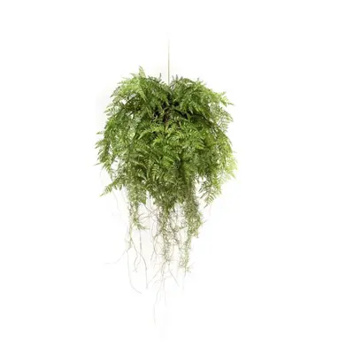 Emerald Artificial Hanging Fern with Roots 55cm Fake Potted Home Garden Decor