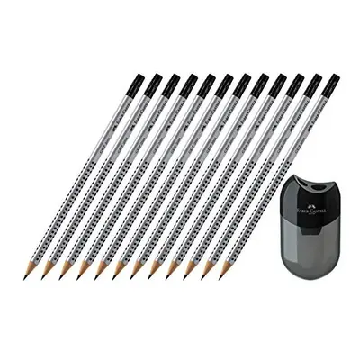 GRIP HB Pencil with Eraser Tip (12 Pencils + Sharpener)