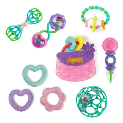 Everything Nice 9pc Gift Set - BPA-Free Rattles and Teethers, Purple and Pink Baby Toys, Newborn