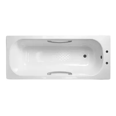 Nes Home x 700mm 2TH Steel Enamel Bath with Chrome Handles & Anti Slip Base