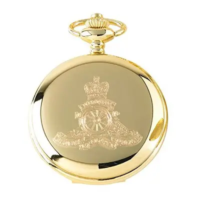 Royal Artillery 24kt Gold Plated Pocket Watch and Chain and Keyring Army Military Gift Set