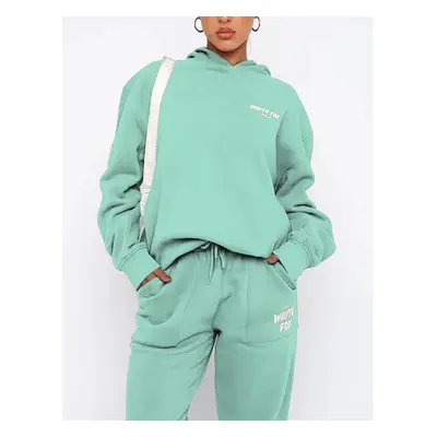 (light green, L) Women's Long Sleeve Hoodie Sweatshirt and Sweatpants Set Stylish Two-Piece Trac