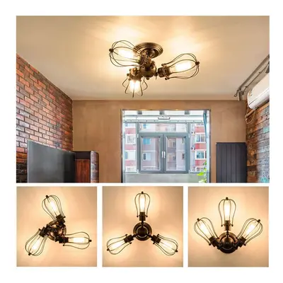 (Rust) Industrial Ceiling Lights Chandeliers Semi-Flush Mount Wall Ceiling Lamp Adjustable Socke