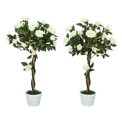 Outsunny Set of 90cm Artificial Rose Tree, Fake Decorative Plant, White