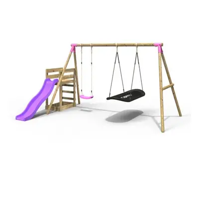 (Meteorite, Pink) Rebo Wooden Swing Set plus Deck & Slide