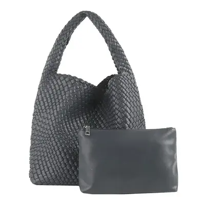 (Grey) MOOWOO Fashion Ladies Bag Woven Bag PU Leather Cute Handbag Vegetable Basket Carry Tote B