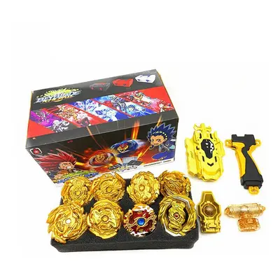 8pcs Golden Beyblade Set Gyro Burst With Launcher Portable Storage Box Kids Gift