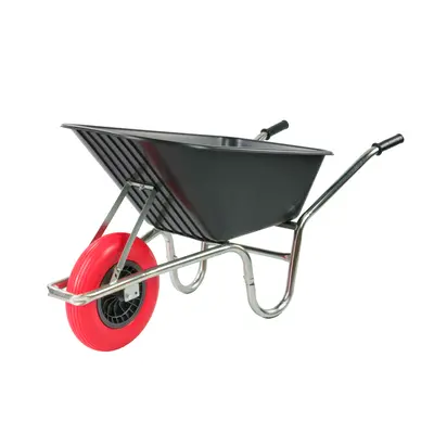 (Black - 110L Wheel barrow single wheel) KCT Litre Garden Steel Wheelbarrows Reinforced Tyre