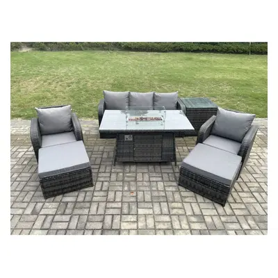 Fimous Wicker Rattan Garden Furniture Sofa Set Gas Fire Pit Dining Table Indoor Outdoor with Sid