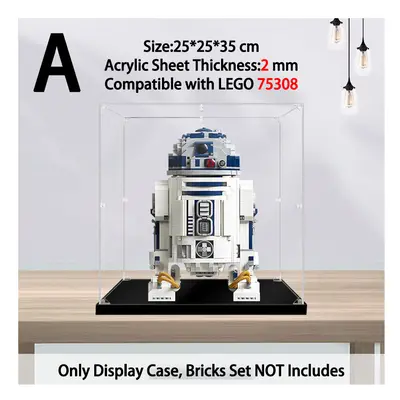 (A) Acrylic Display Case for Lego R2-D2 Building Model,Dustproof Protection Case Compatible with