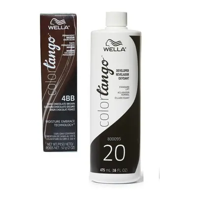 (4BB + Developer (Vol. 20) 16oz) Wella Color Tango 4BB Dark Chocolate Brown Permanent Haircolor