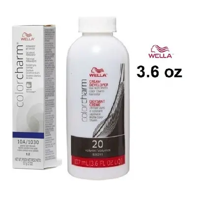 (10A (Gel), Dev (Vol.20) 3.6oz) Wella Color Charm 10A/1030 Palest Ash Blonde Permanent Gel Hairc