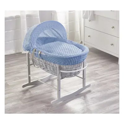 Blue Dimple Grey Wicker Moses Basket with Rocking Stand Grey