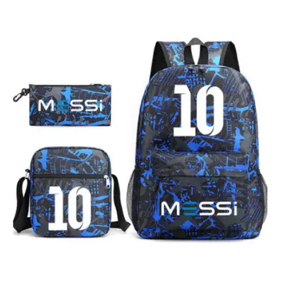 (1) 3pcs Football Messi Backpack 3D Printe Teens Shoulder Bags