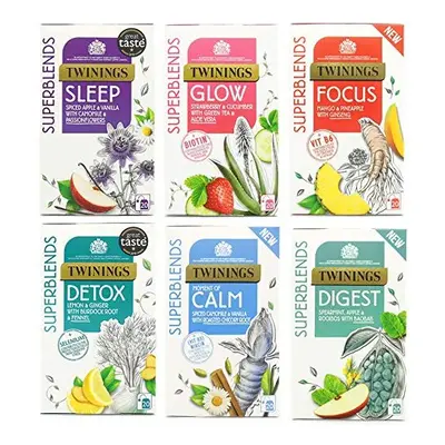 Superblends Sleep, Glow, Focus, Digest, Moment of Calm and Detox Tea Bags Bundle 6x20 Pack (120 