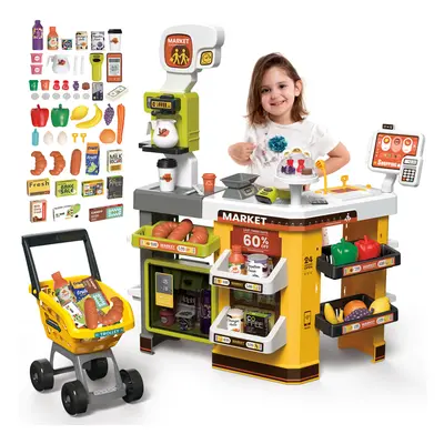 65PCS Supermarket Cart Toys Play Set Role Play Cash Register Pretend Interactive Grocery Stand S