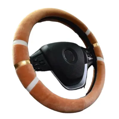 (Light Coffee) 36/38cm Car Steering Wheel Covers Winter Warm Plush Protector Four Colors Univers