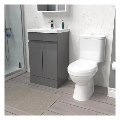 Nes Home 500mm Steel Grey Basin Vanity & Close Coupled Toilet Set