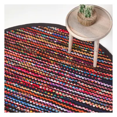 (150 cm Round) Handwoven Multi Coloured Recycled Chindi Folk Rug