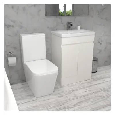 Alaska 600mm Freestanding Basin Vanity, Rimless Square Closed Coupled Toilet