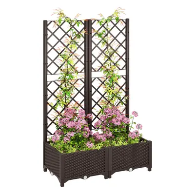 Outsunny Plastic Planter Box with Trellis, Vegetable Planter w/ Drain Plugs