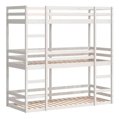 vidaXL Tripe Bunk Bed Loft Bed Kids Bed Frame White 75x190 cm Solid Wood Pine