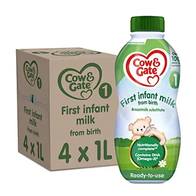 Cow & Gate First Infant Baby Milk Ready to Use Liquid Formula, from Birth, L (Pack of 4)