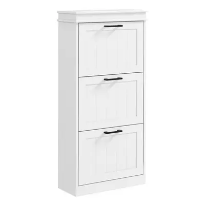 HOMCOM Slim Shoe Storage Cabinet with Flip Drawers for Entryway, White