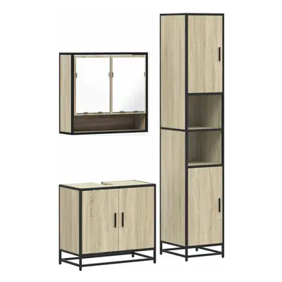 (sonoma oak) vidaXL Piece Bathroom Furniture Set Grey Sonoma Engineered Wood